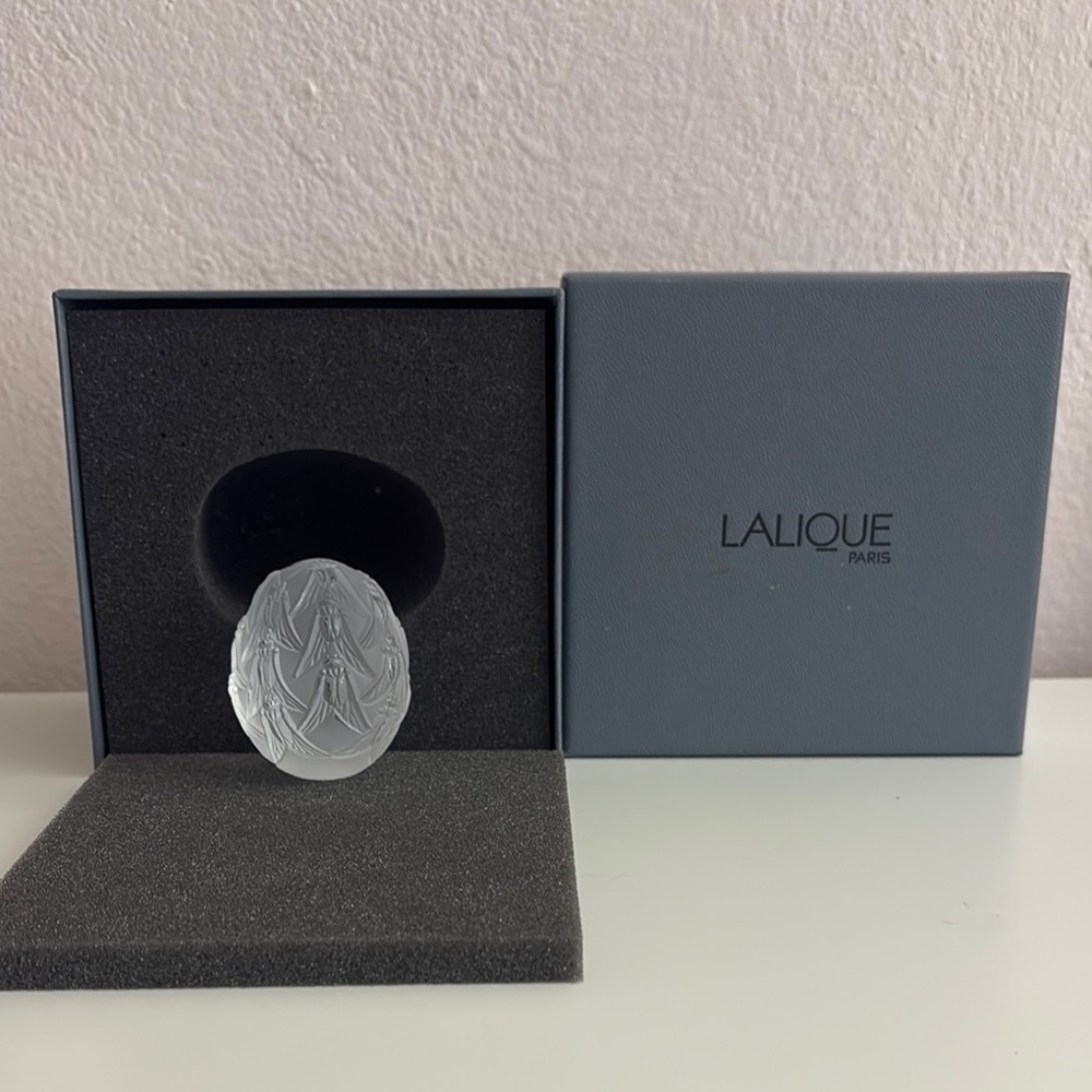 Lalique Frosted Crystal Egg Paperweight - Clear